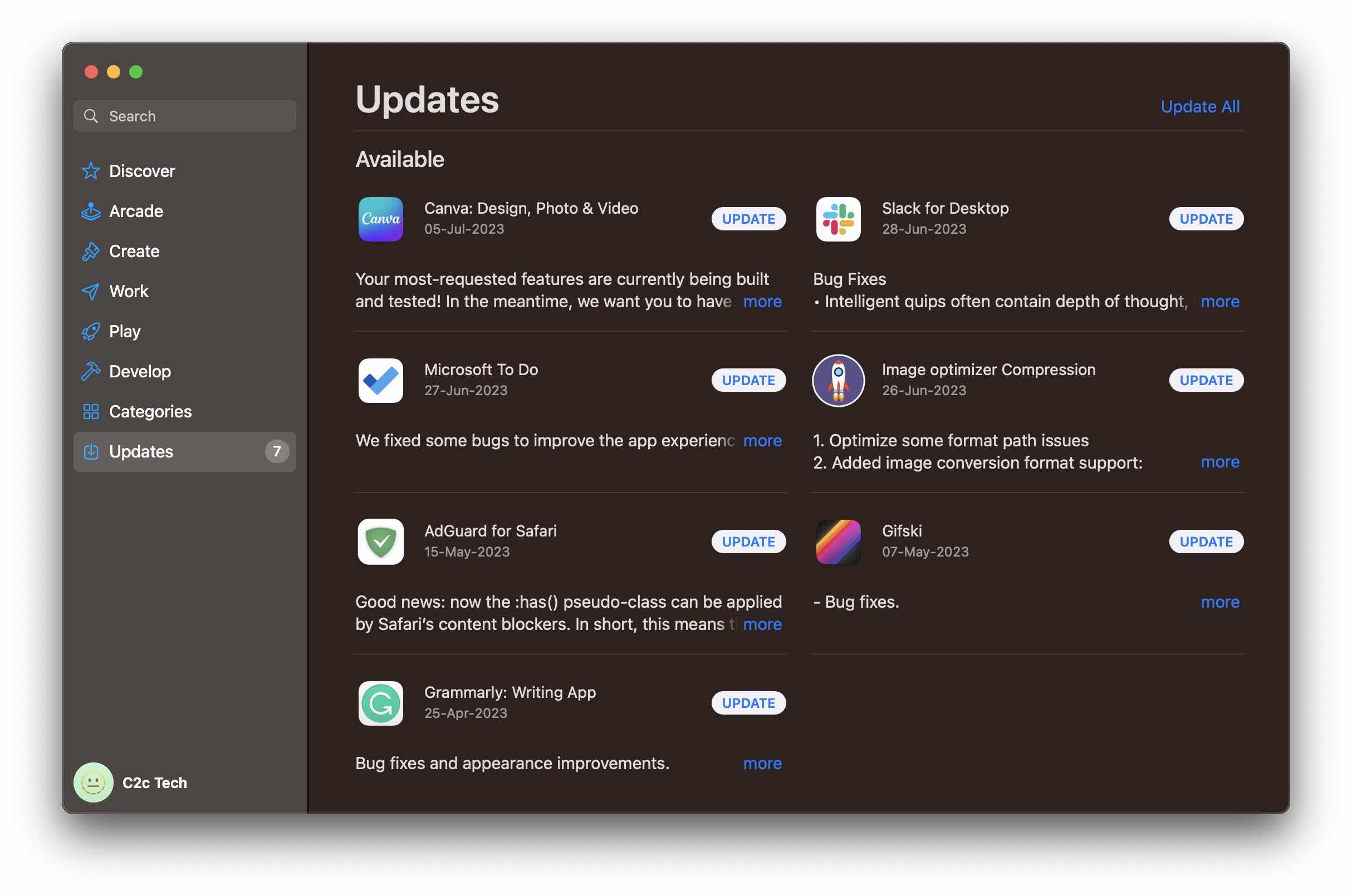 Looks for Updates under Apple App Store on Mac for Excel